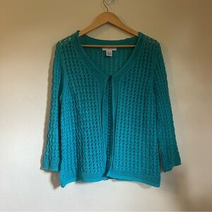 Sag Harbor Turquoise Open-Knit Cardigan Sweater|Size Small|Coastal Casual|Womens